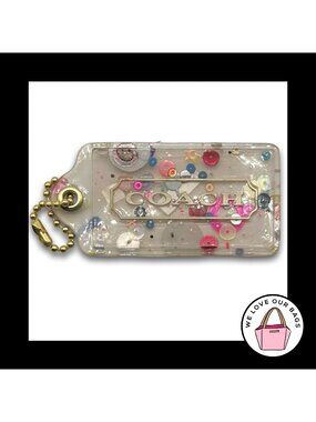 COACH POPPY CONFETTI Hang Tag Bag 3.5" Charm Keychain Fob Sequin Plastic Brass
